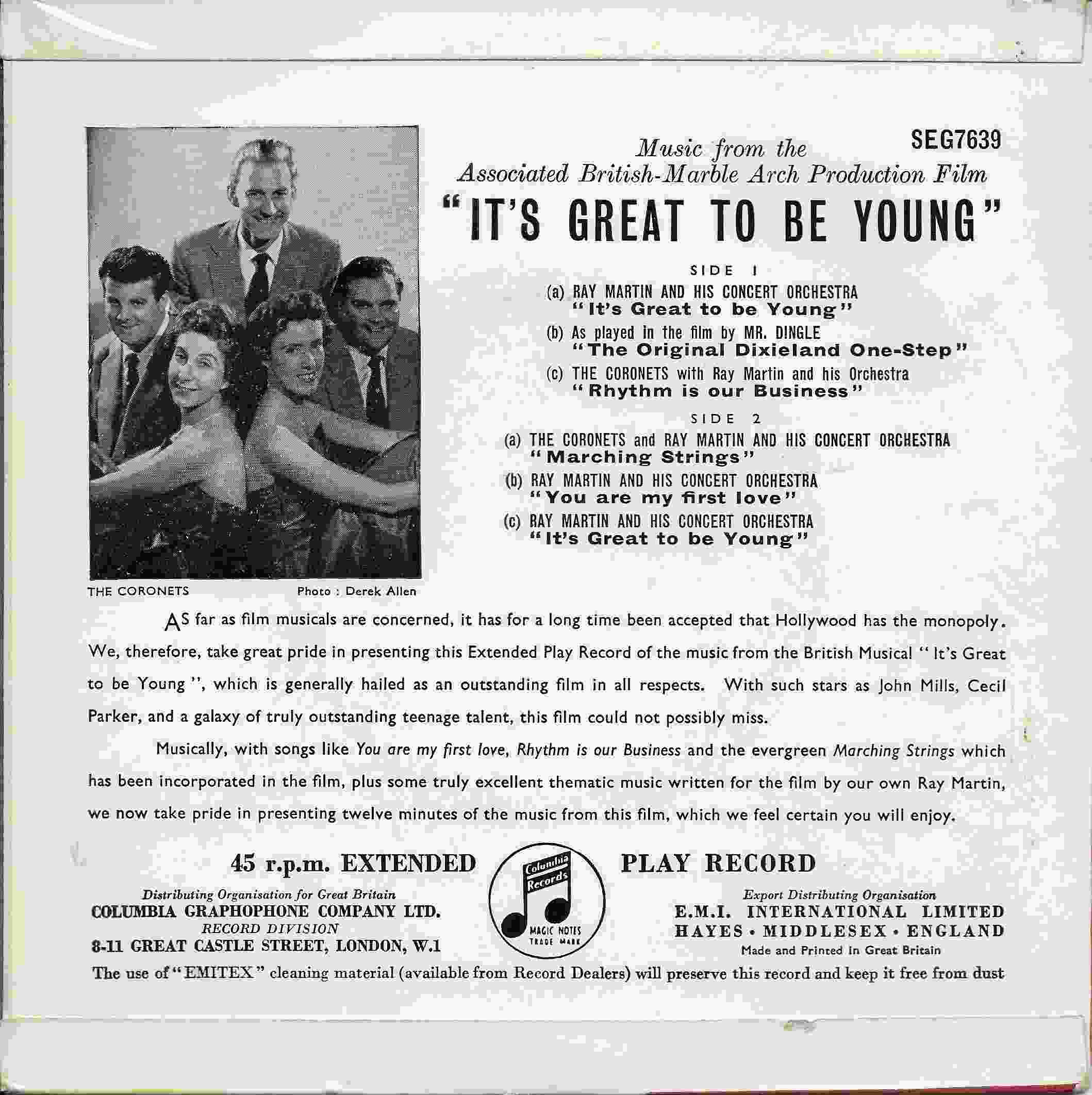 Picture of SEG 7639 It's great to be young by artist Ray Martin / The Coronets from ITV, Channel 4 and Channel 5 library